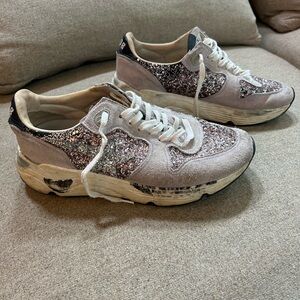 Golden Goose Running Shoes Lilac Suede and Sparkle